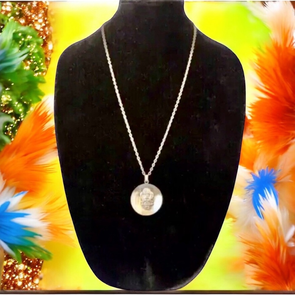 Sterling Silver 900 Mayan Diety Pendant with 1/20 Gold Filled Chain